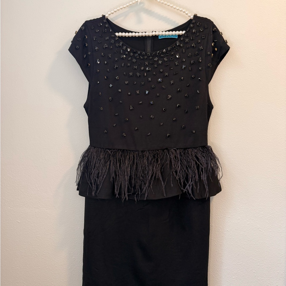 Alice & Olivia Black Jeweled Peplum Dress size 10